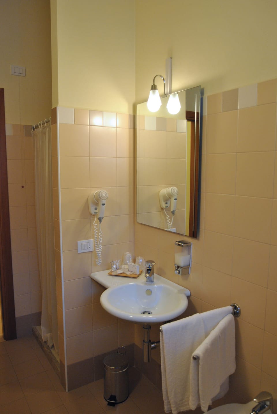 Shower, free toiletries, hair dryer