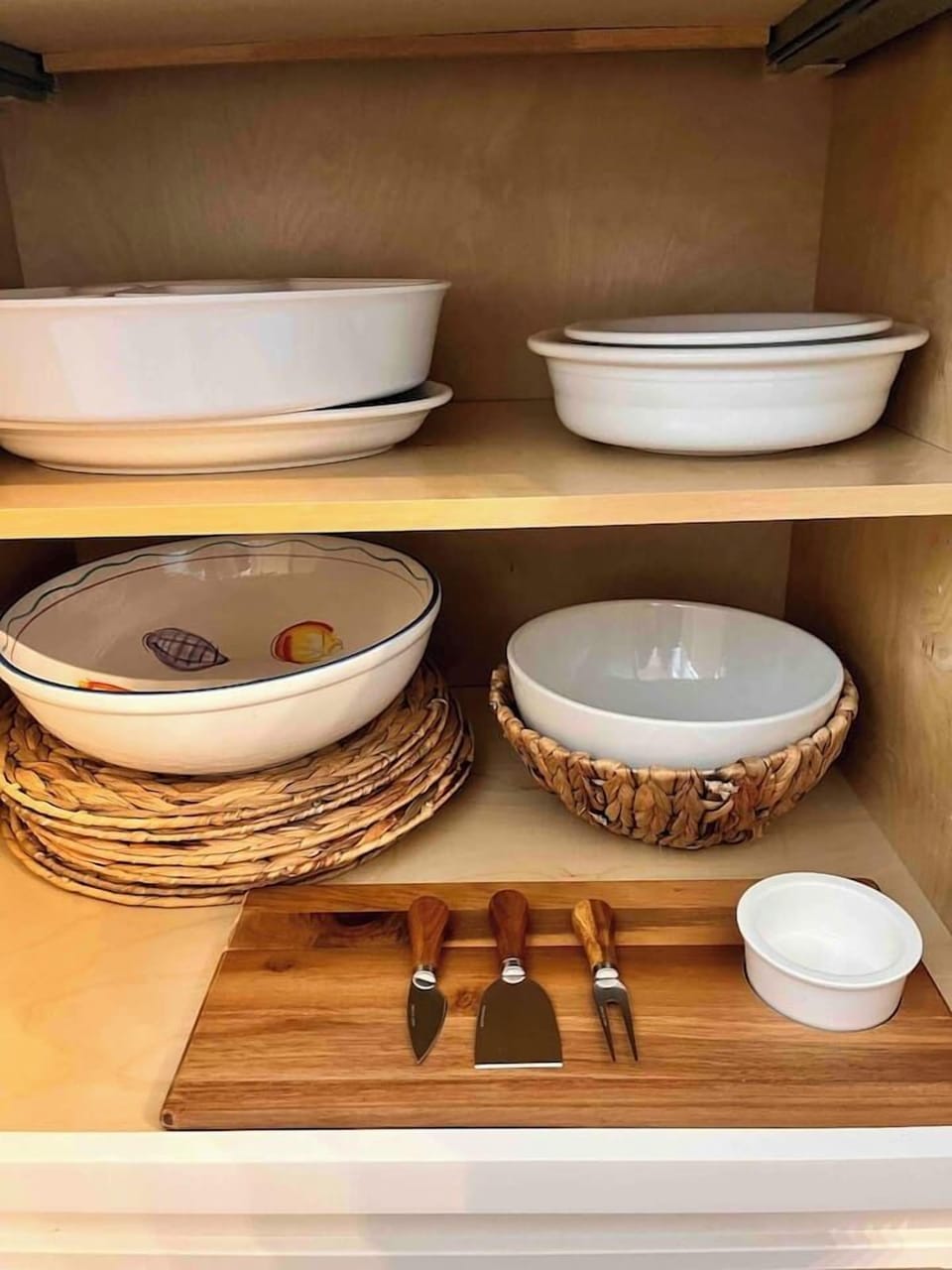 Dishes and serving pieces ready for family meals.