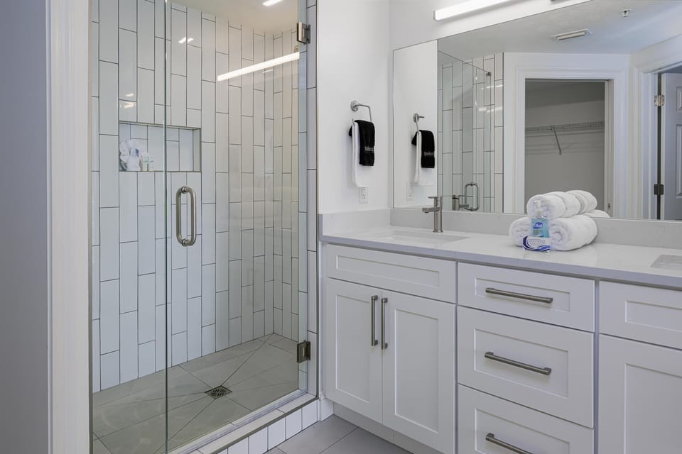 Large master bath with updated walk-in shower.