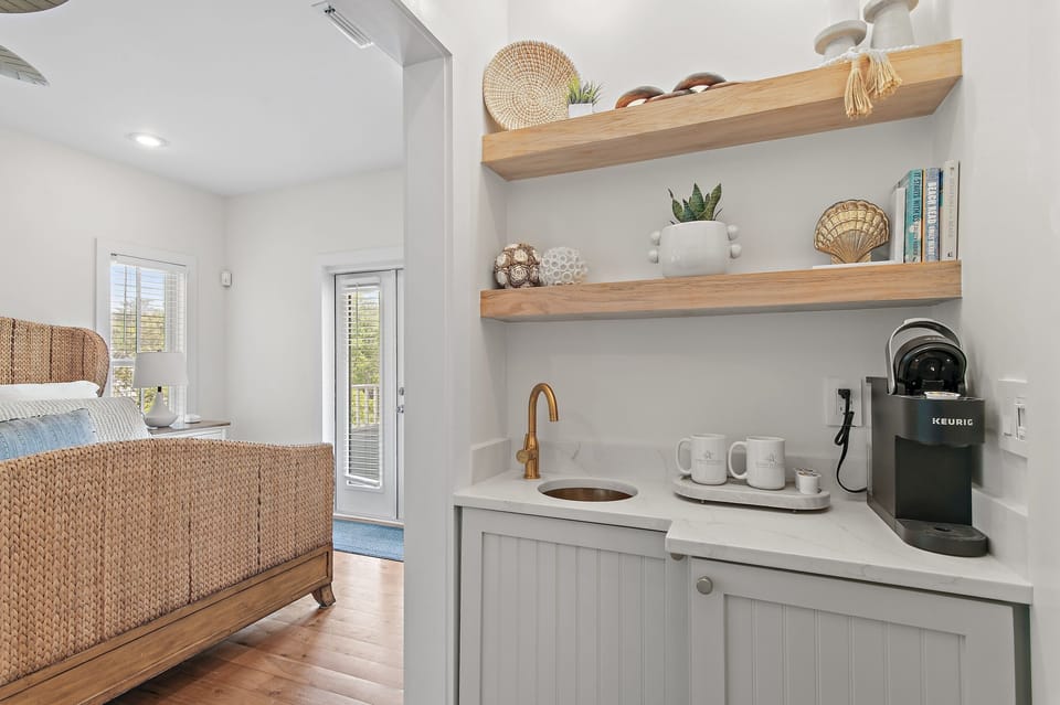 Coffee bar in the master bedroom.