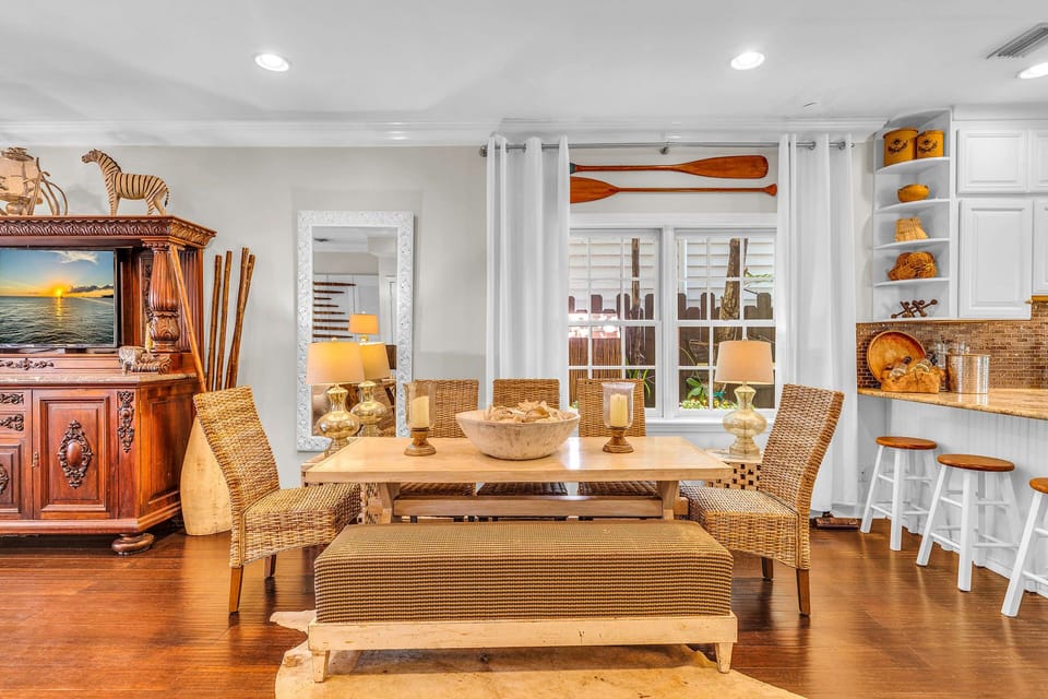 Indoor dining table for 8 plus 4 bar stools