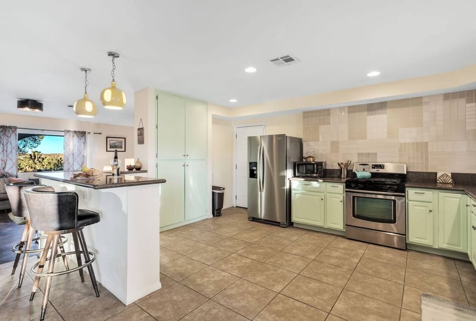 Dining counter with comfortable seating.