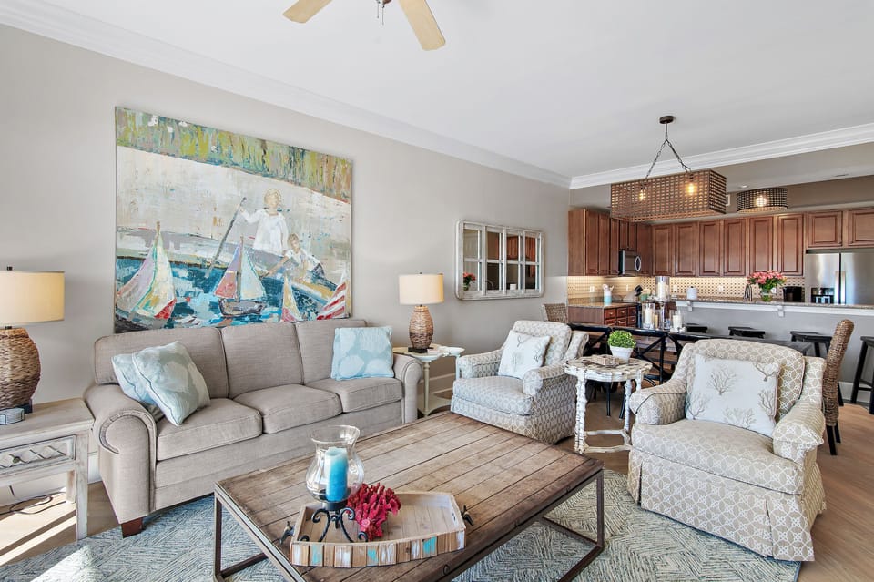 Open floor plan flows from the kitchen to living room.
