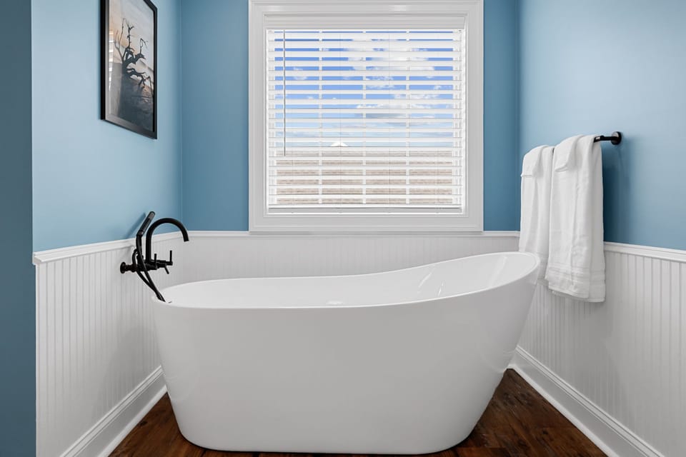 Rinse off the salt in the large master bath built for actually getting ready, not taking turns.