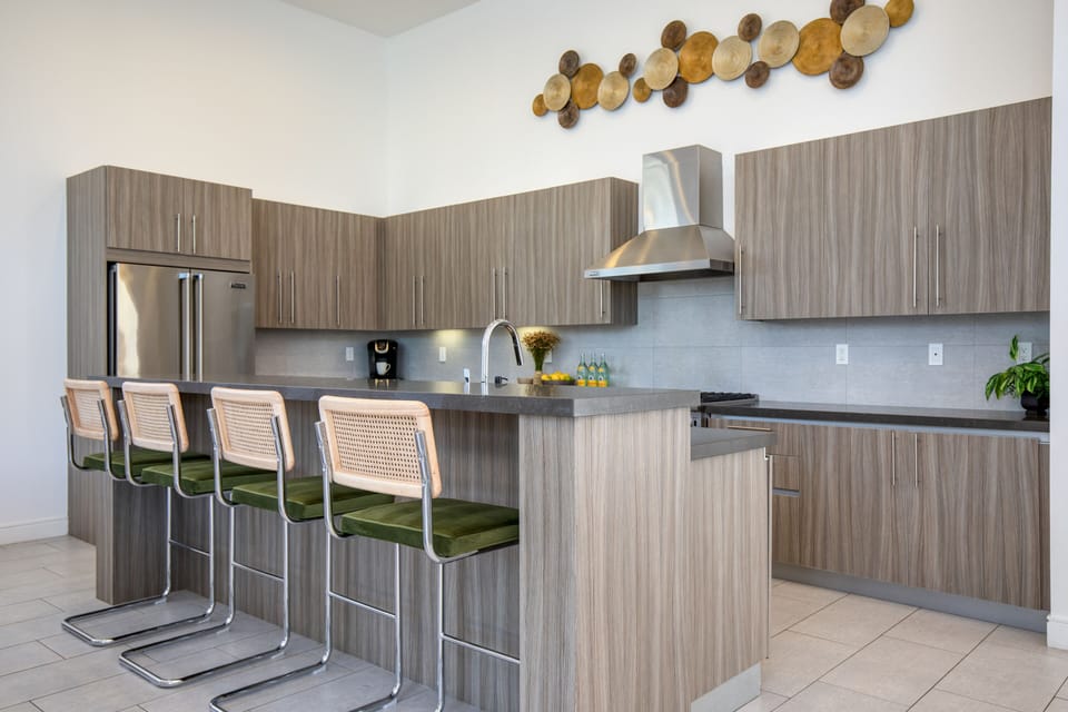 Barstool seating for extra space.