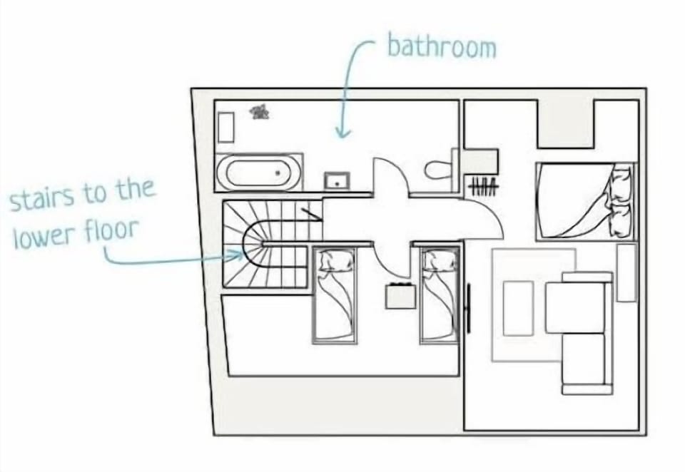 Floor plan of the upper level of the apartment