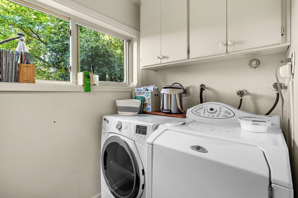 Full-size washer and dryer for longer stays.