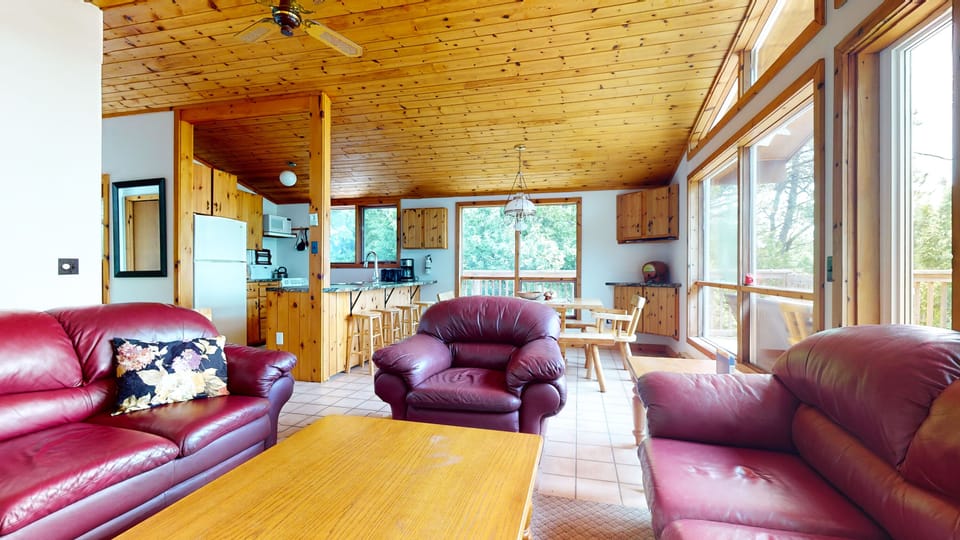 Spacious and inviting, with wonderful views all around through the large windows.