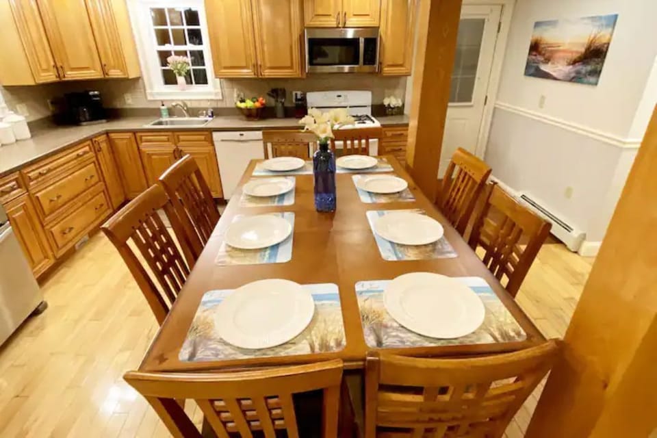 Kitchen is setup to sit 8. 