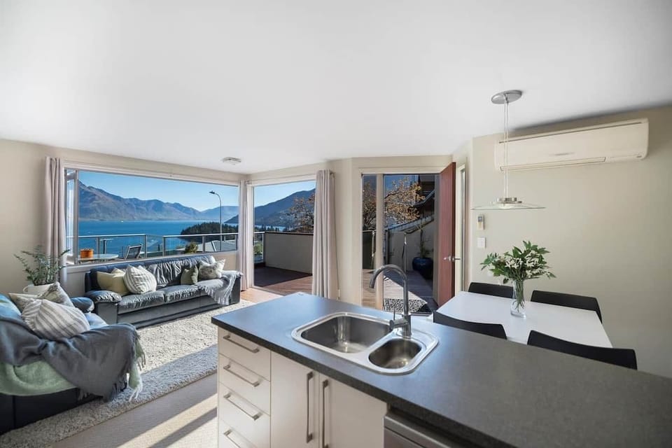 Stunning Lake Wakatipu views from the deck at Alpine Lakeview 9A Queenstown