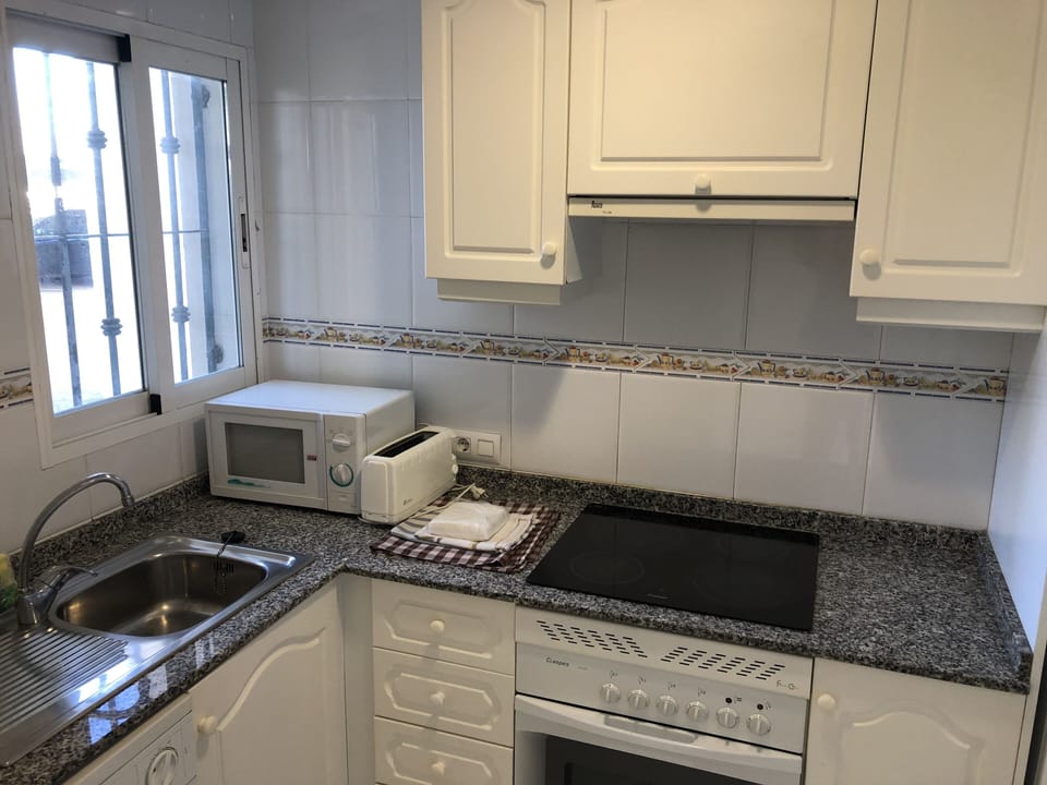 Full-size fridge, microwave, oven, stovetop