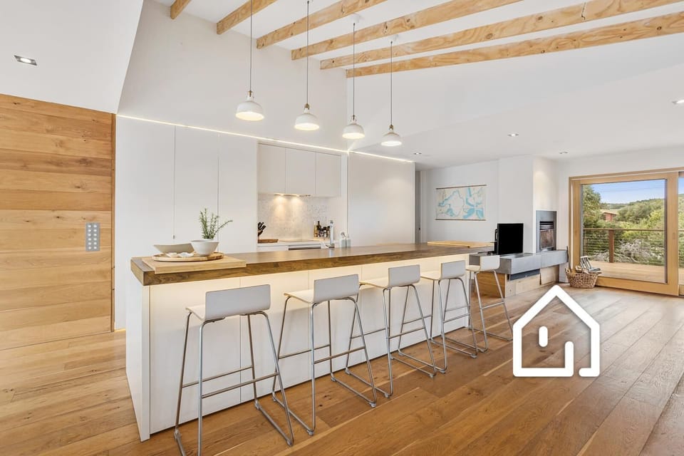 Fully equipped kitchen with Nespresso coffee pod machine and breakfast bar for 5