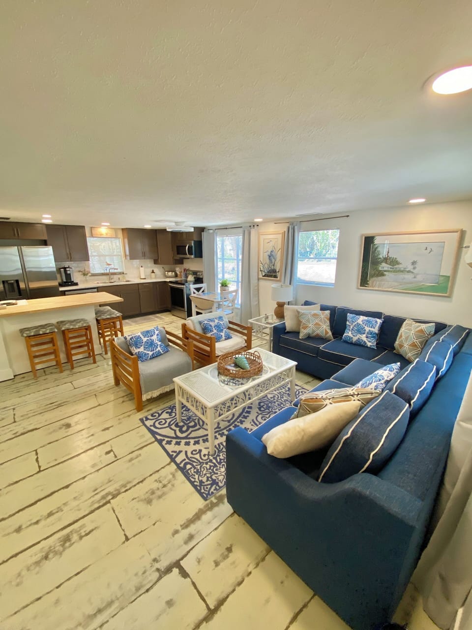 Living room with kitchen great for family and entertaining