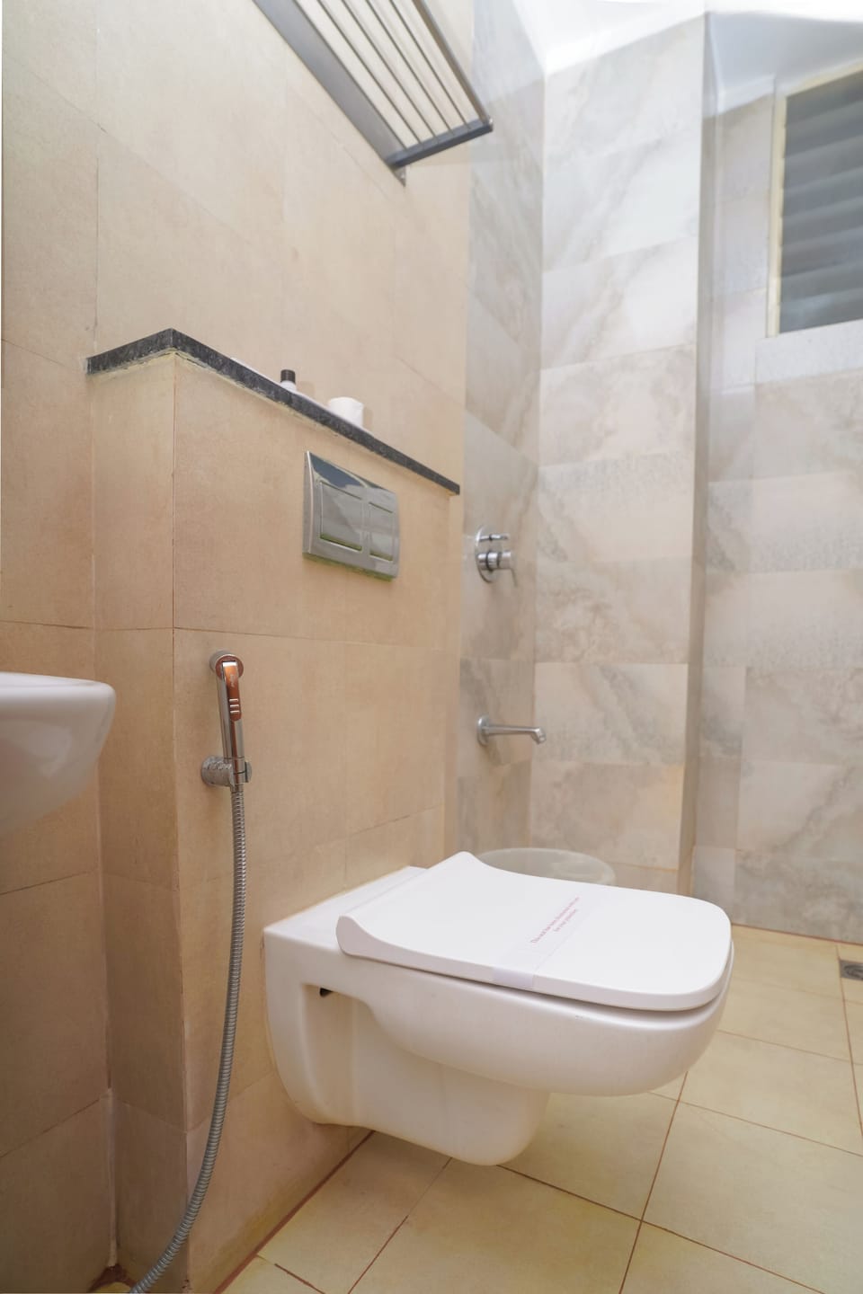 Shower, free toiletries, towels, soap
