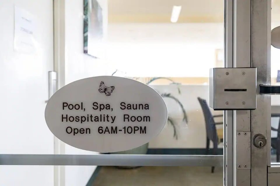 Enjoy pool, spa, and sauna access daily from 6 AM–10 PM in the hospitality room