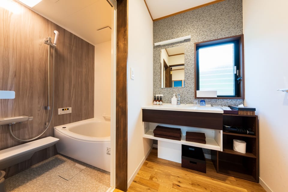 Annex with open-air-bath and mini kitchen -KAZE-, Non Smoking | Bathroom | Free toiletries, hair dryer, slippers