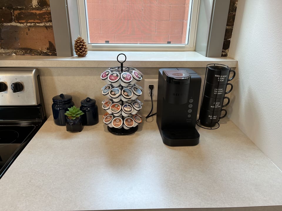 Large selection of coffee and other hot beverages.