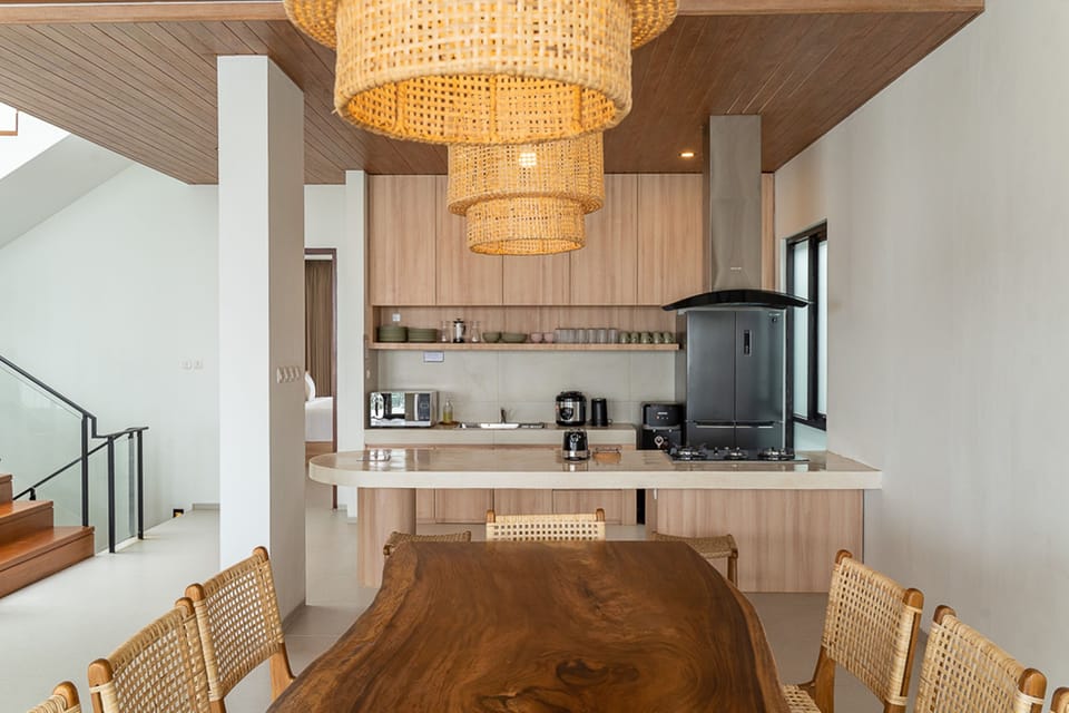 Luxury Villa | Private kitchen | Full-size fridge, microwave, stovetop, toaster