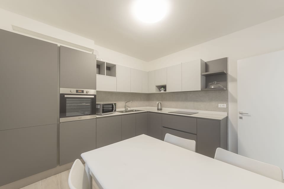 Comfort Apartment | Private kitchen | Full-size fridge, microwave, oven, stovetop
