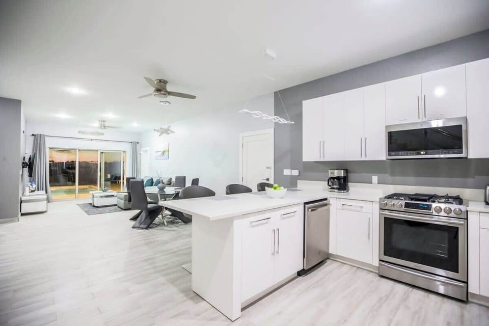 A fully equipped kitchen and high-end appliances.