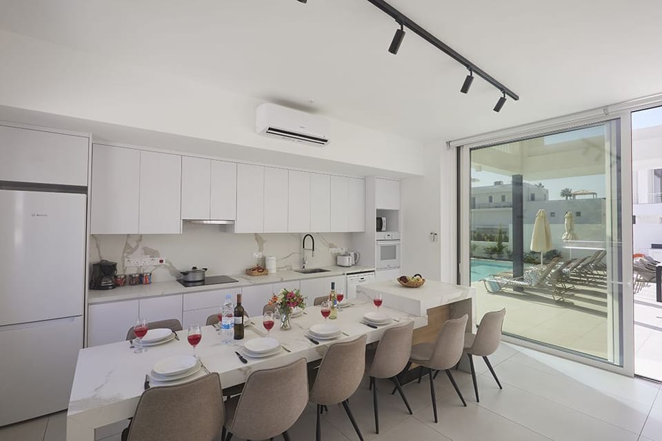 Kitchen and dining area with seating for 10 people