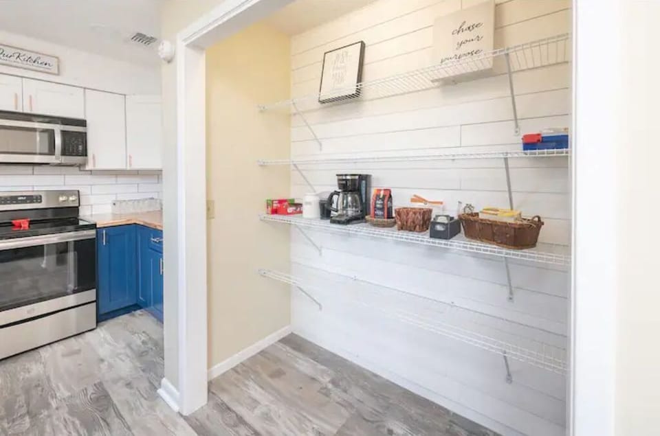 Our coffee bar awaits in the converted pantry!