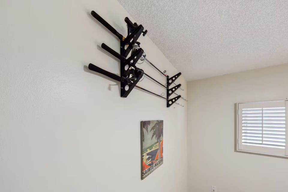 Complimentary fishing poles are provided for guests.