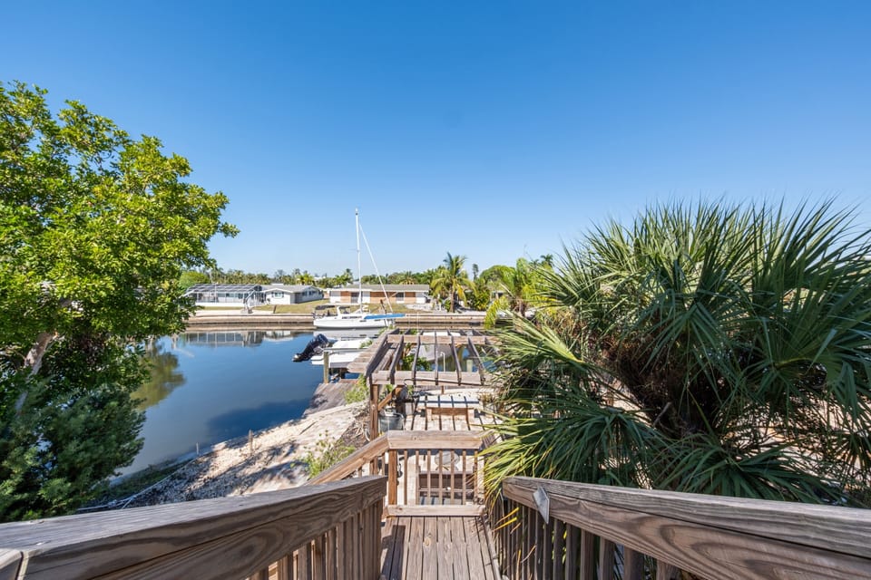Peaceful canal views from the exterior stairs and walkway.