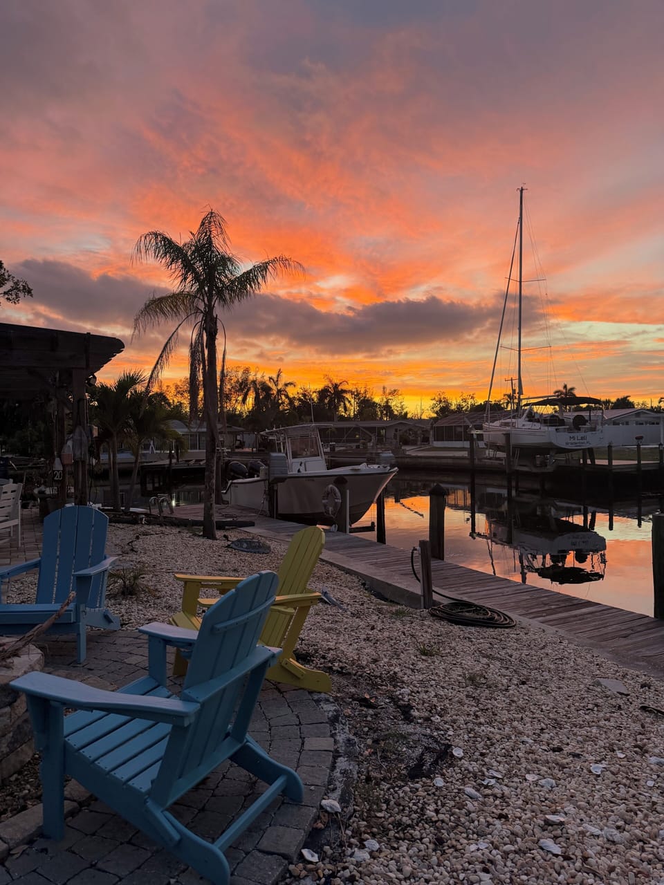Colorful canal sunsets from the waterfront grounds.