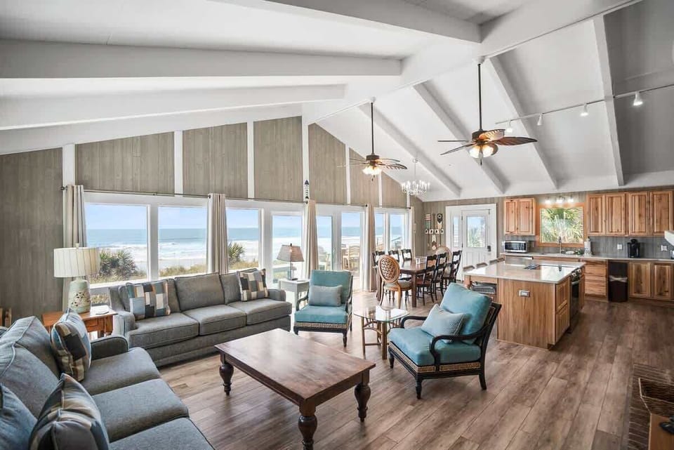 Living Room, Dining Area, Kitchen with View of the Ocean