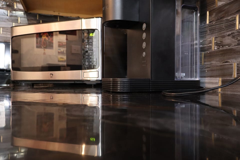 Microwave and Keurig coffee maker