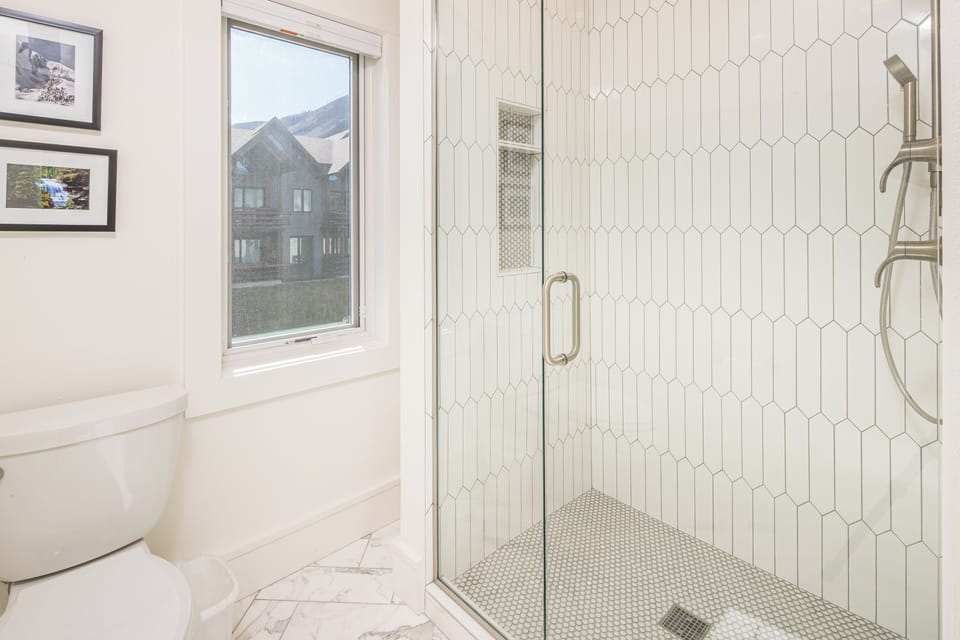 Walk-in shower in the primary bathroom