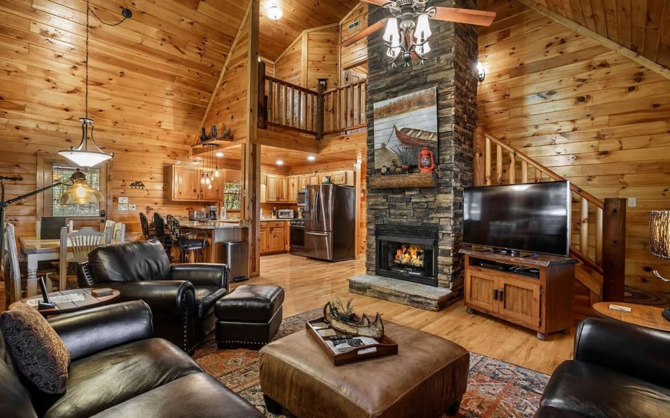 View of the large, open area that includes the living room, kitchen, and dining.