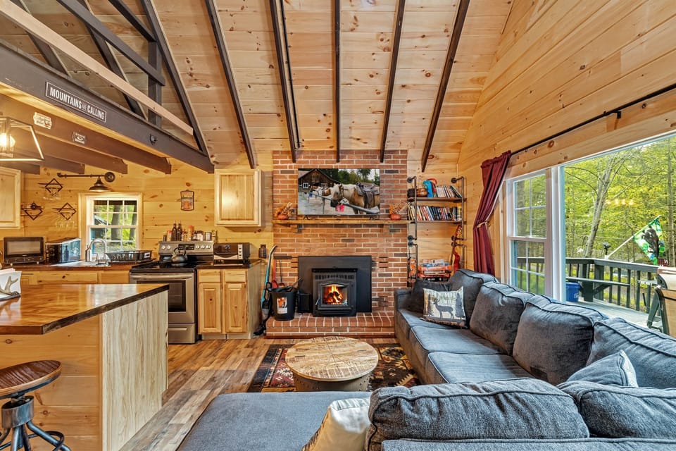 Living room with comfortable couch and smart TV