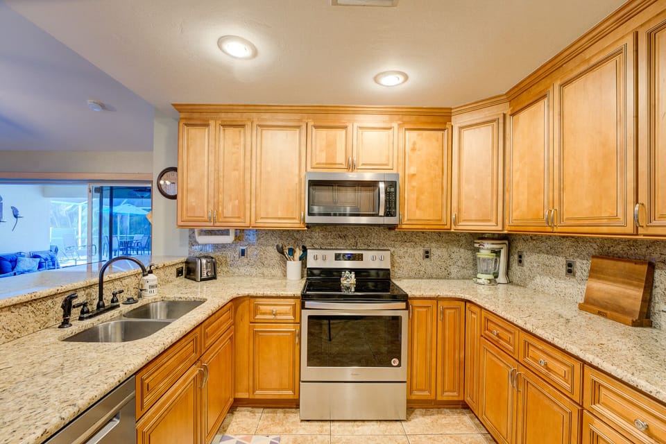Enjoy cooking your meals with a Fully Equipped Kitchen.  