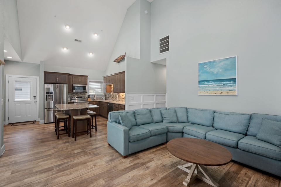 NH387C: Oak Island Cottage | Living Area, Deck Access