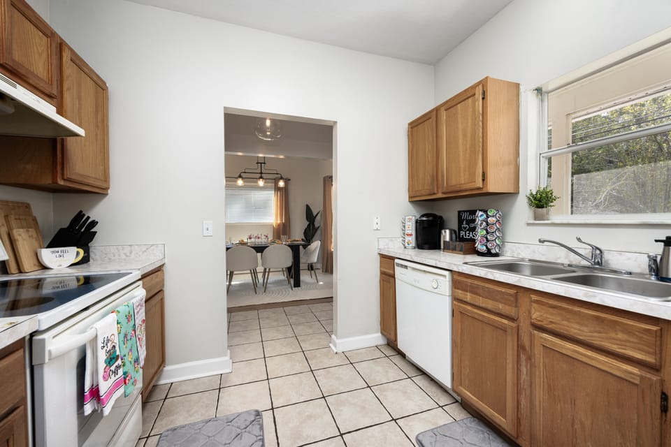 Kitchen area adjacent to the dining room