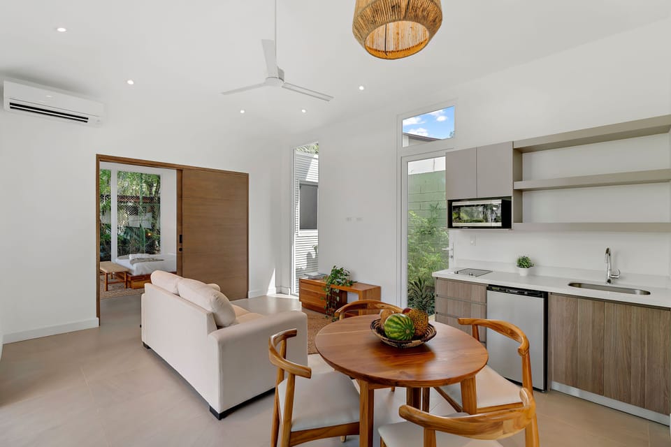 Cozy vibes and convenience meet in our living room casita with a cool kitchenette