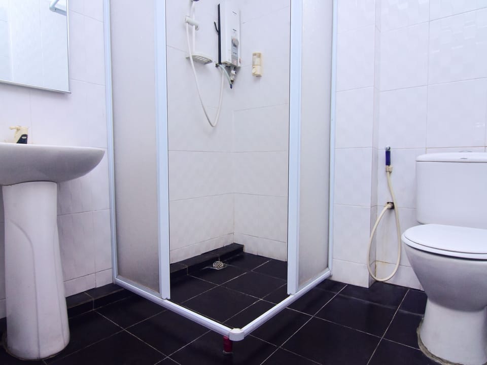 Shower, free toiletries, bidet, towels