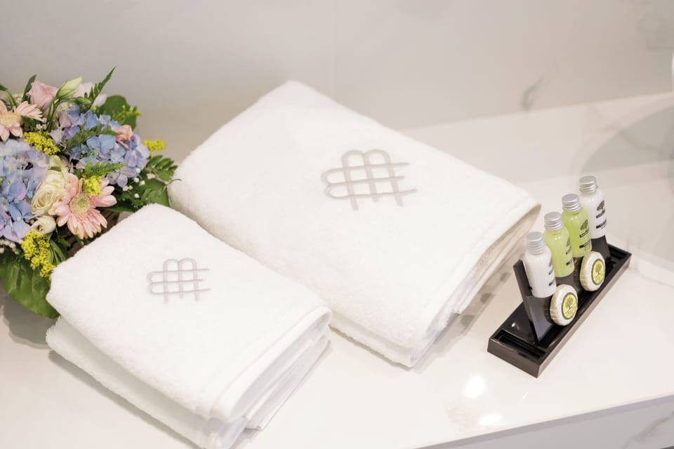Shower, free toiletries, hair dryer, towels