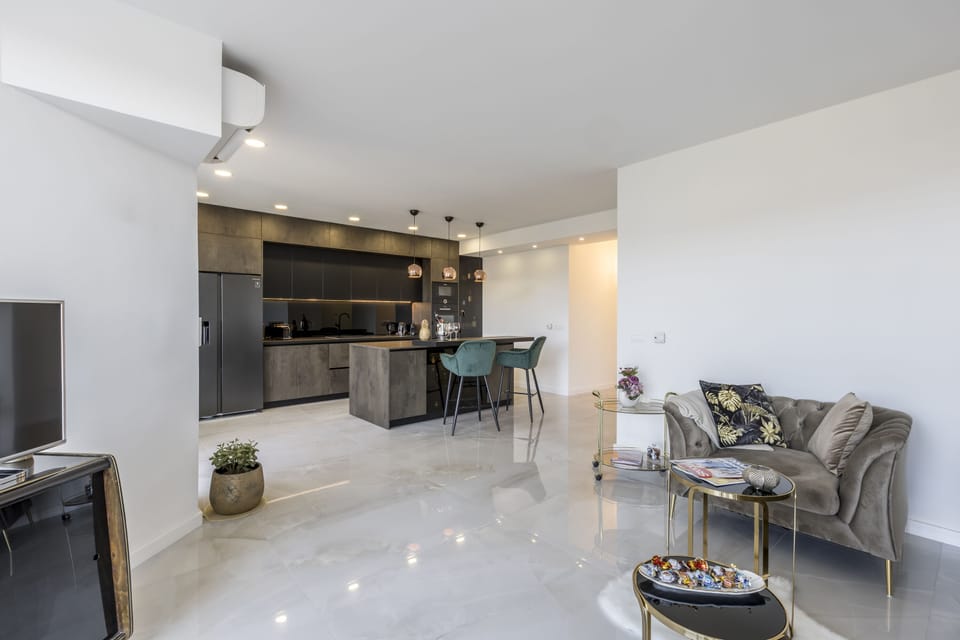 Deluxe Apartment | Living area | 100-cm LCD TV with cable channels