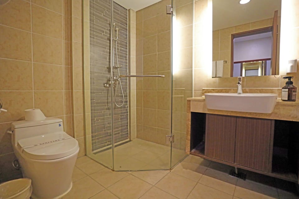 Hair dryer, slippers, towels