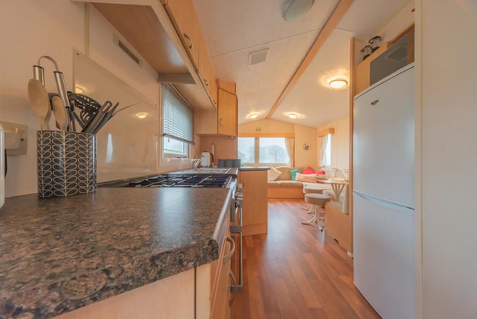 Cabin | Private kitchen | Fridge, microwave, oven, stovetop