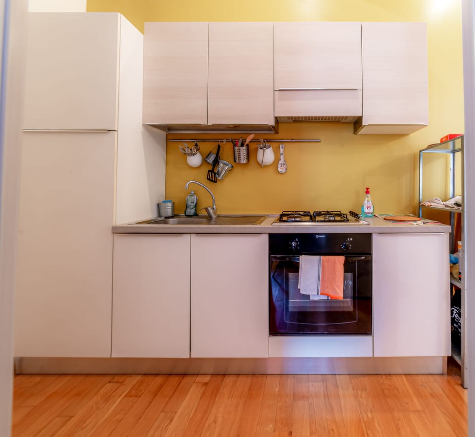 Standard Apartment | Private kitchen | Full-size fridge, stovetop, cookware/dishes/utensils, cleaning supplies