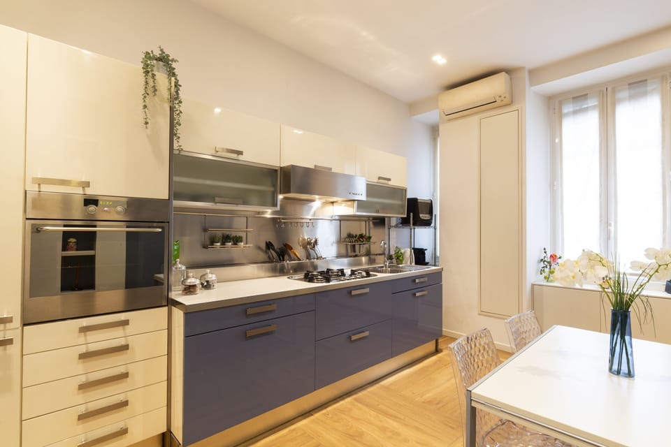 Design Apartment | Private kitchen | Full-size fridge, oven, stovetop, espresso maker