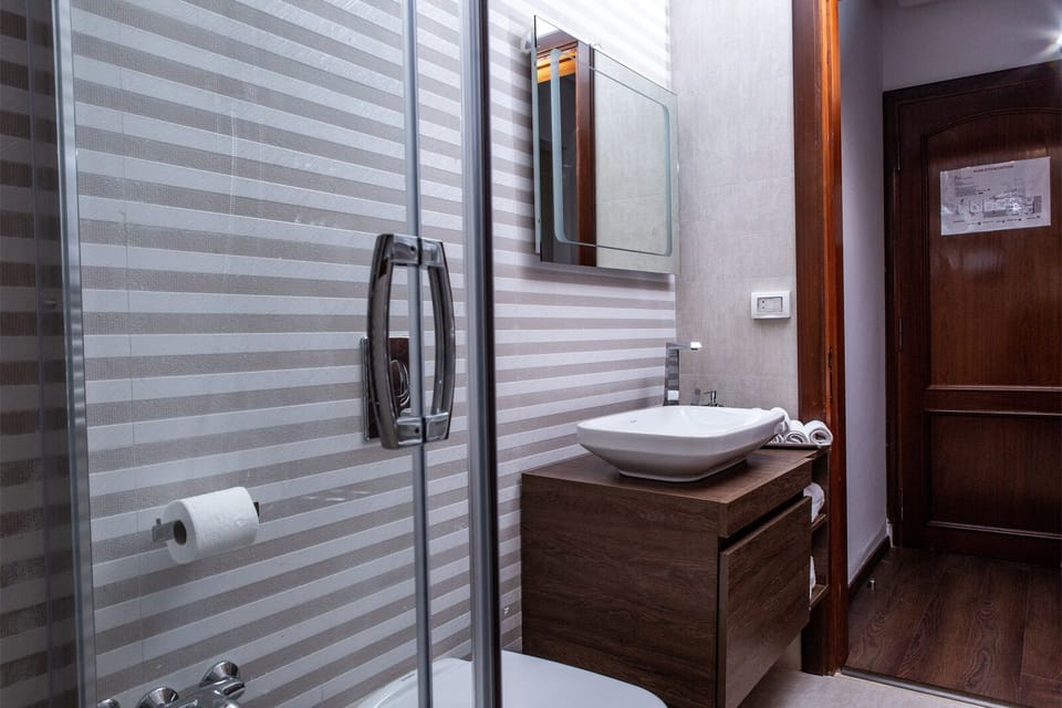 Senior Double Room | Bathroom | Shower, hydromassage showerhead, hair dryer, towels