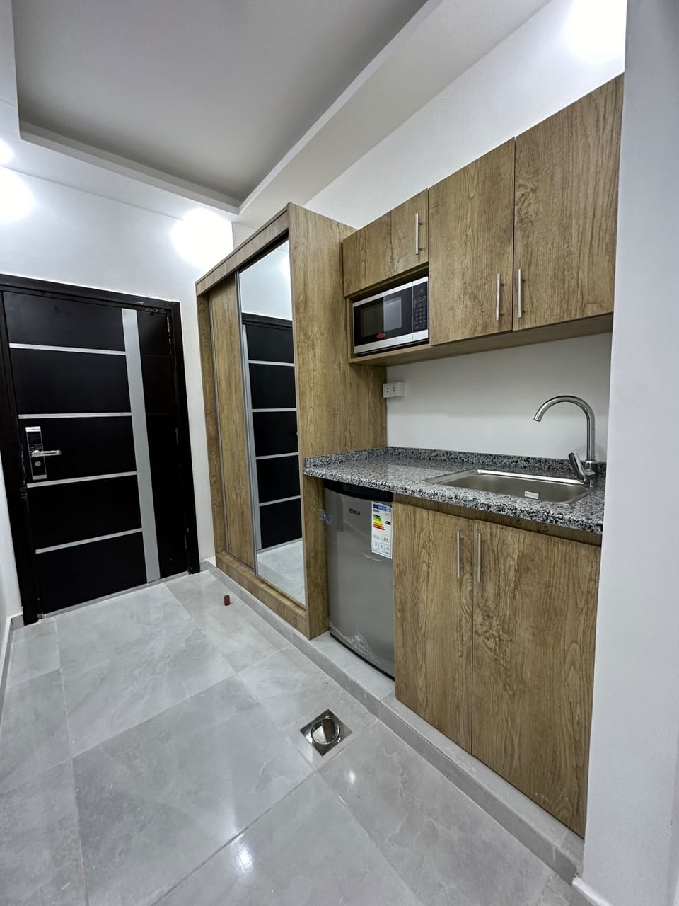Mini-fridge, microwave, dishwasher, electric kettle