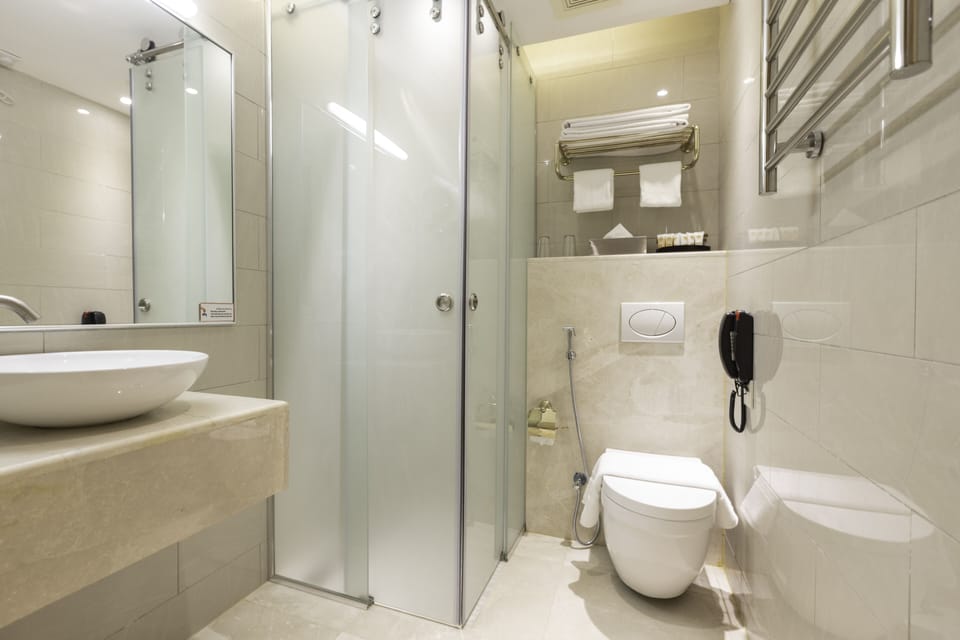 Shower, slippers, towels