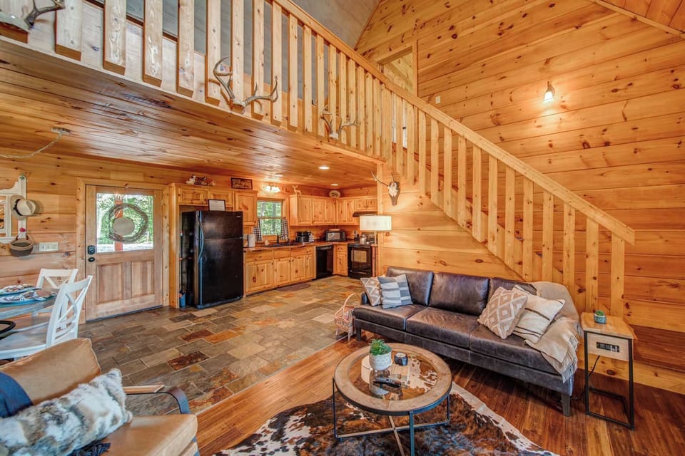 Cabin, Multiple Beds, Hot Tub, Mountain View (Whippoorwill Walkabout) | Living area | 50-inch flat-screen TV with digital channels, fireplace