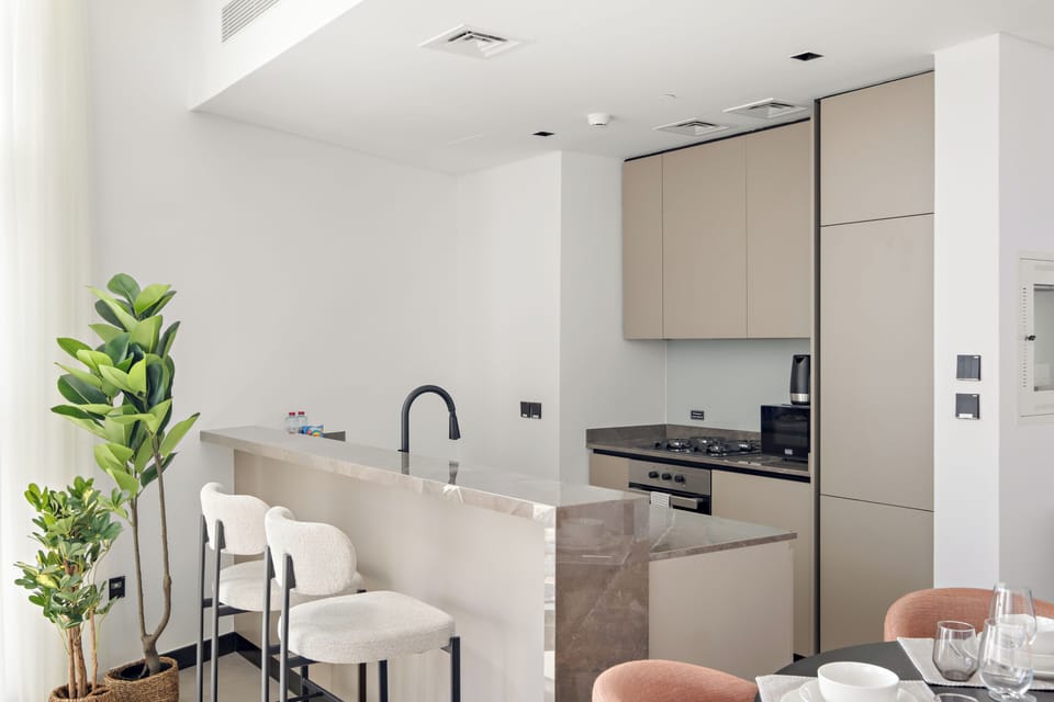 Premier Apartment | Private kitchen | Fridge, microwave, oven, stovetop